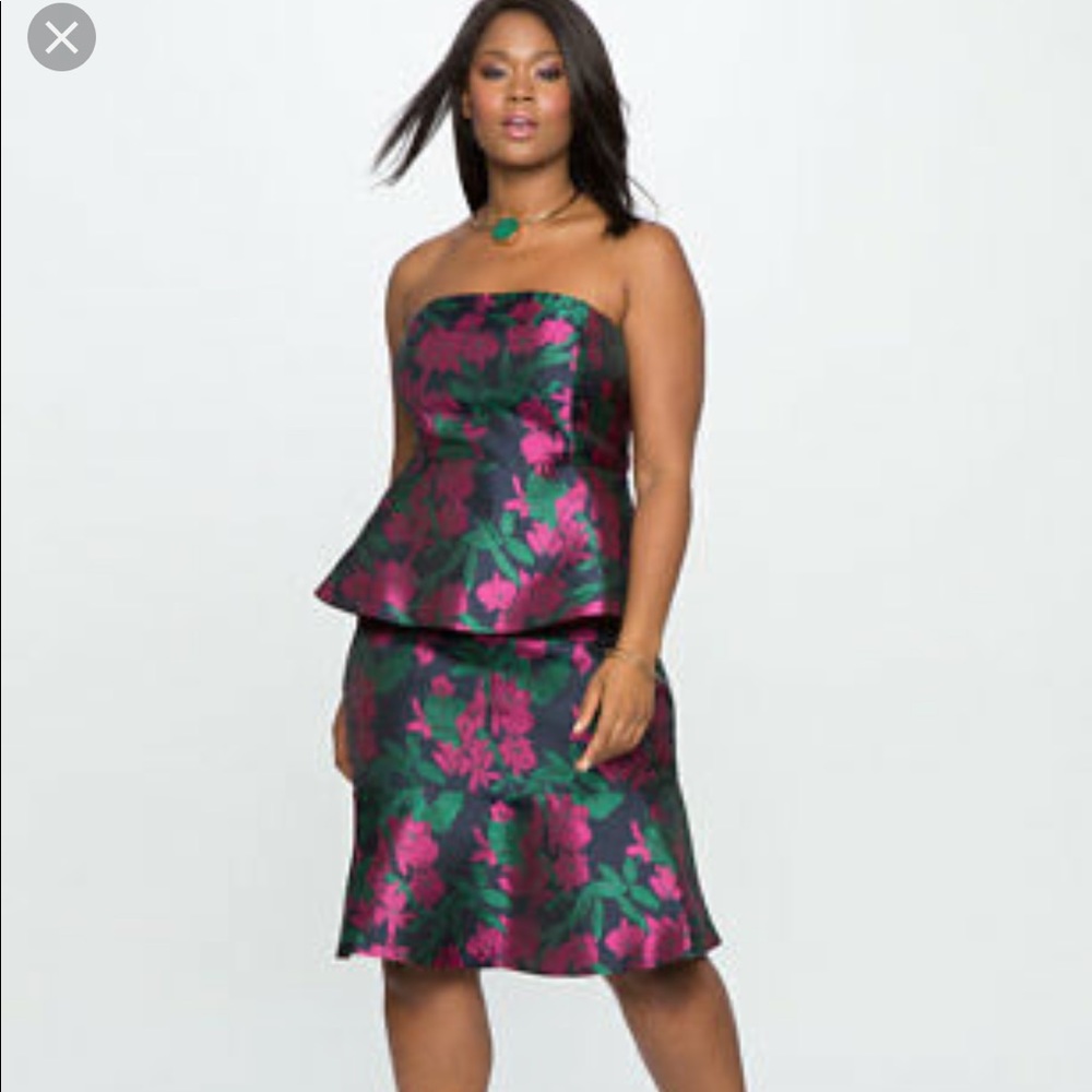 Eloquii Strapless Double Peplum Floral Dress 20W